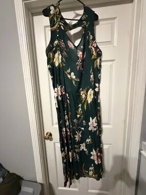 Anthropologie Floral Midi Dress in Dark Green - Women's Elegant Summer Dress